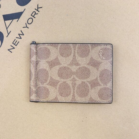 NWT COACH SLIM MONEY CLIP BILLFOLD WALLET IN SIGNATURE CANVAS CY059 QBNRX - Picture 1 of 5